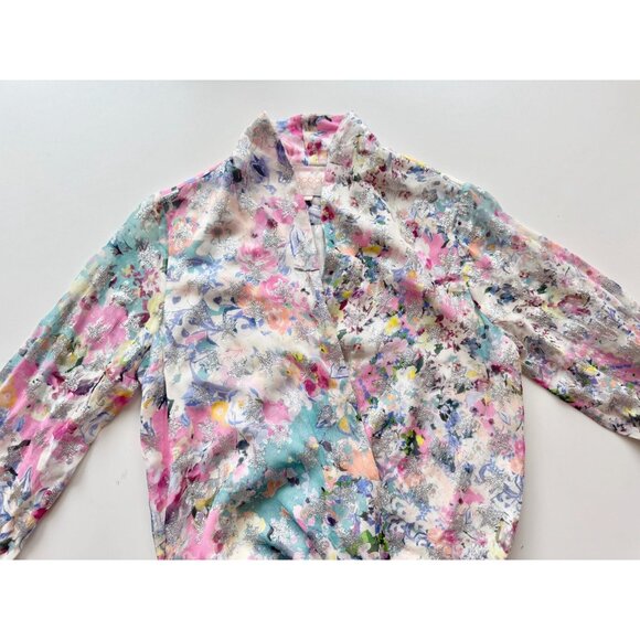 ROCOCO SAND Lelia Floral Metallic Stars Chiffon Tasseled Mini Dress, Size S - Picture 6 of 16